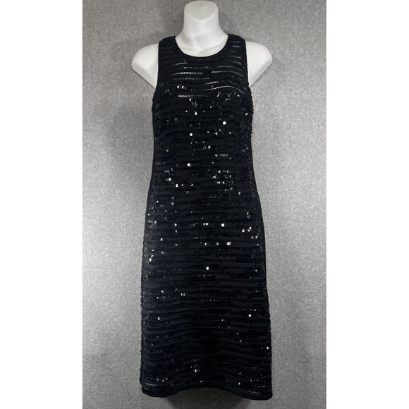 Nanette Lepore Roulette Black Sequin Dress Womens 8 Criss Cross Back Party Event - Picture 4 of 16